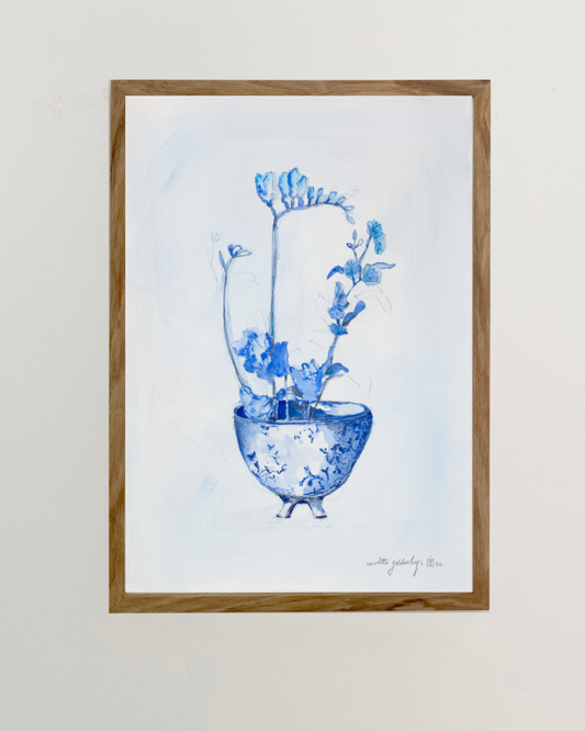 Blue Still Life In Round Vase