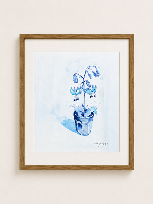 Blue Still Life With Lillies In Glass
